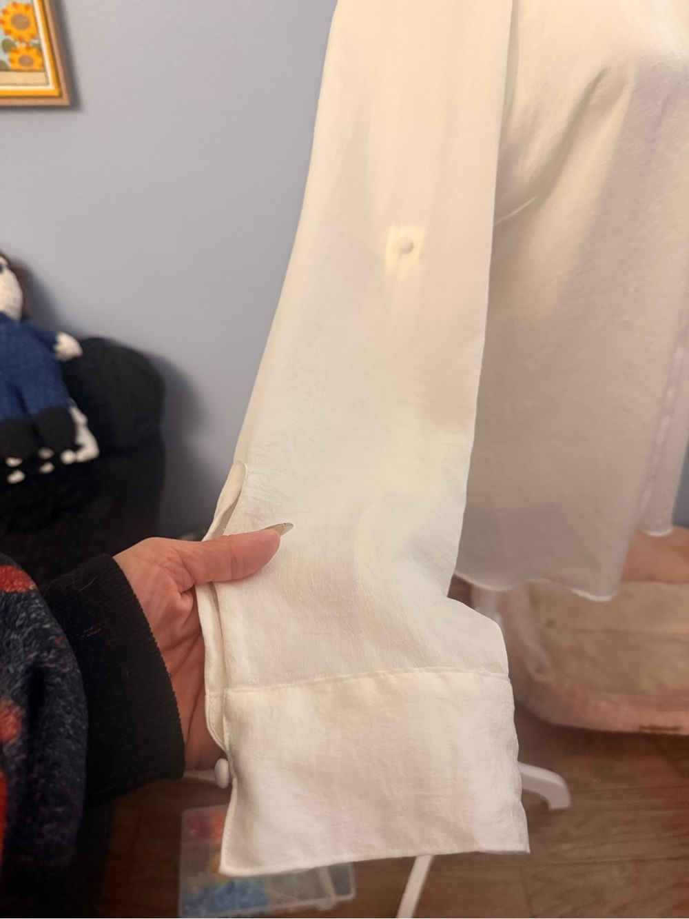 Express Cream Ruffle-Trim Button-Front Blouse - Picture 3 of 4